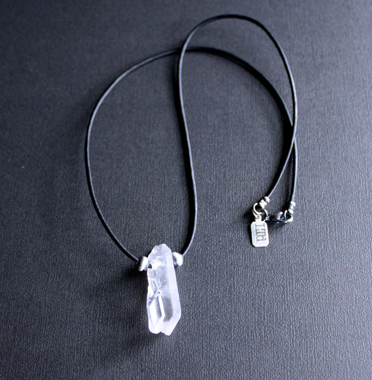 Double Crystal Quartz Point on Leather Cord, No. 11