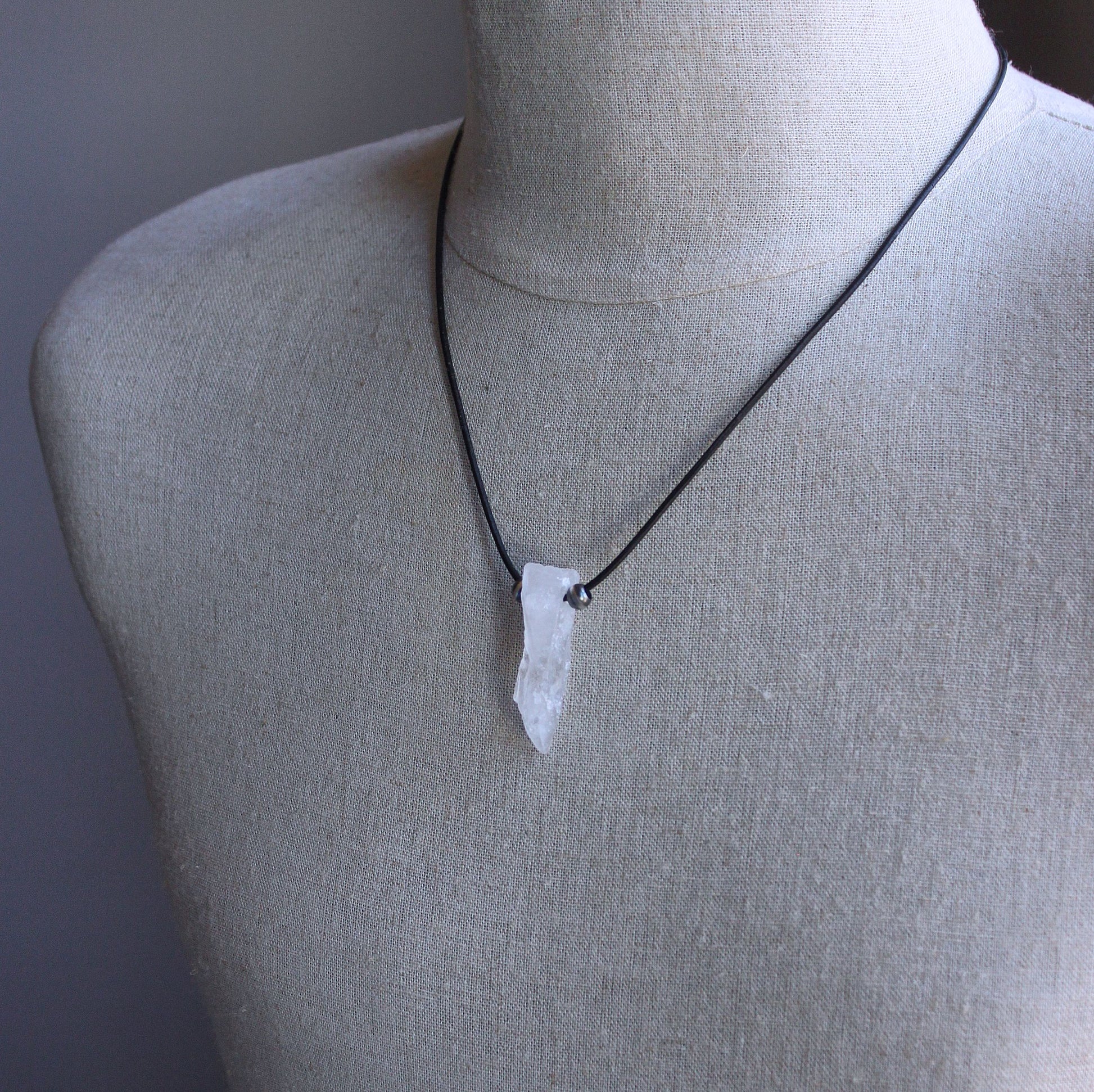 men's clear crystal quartz point necklace