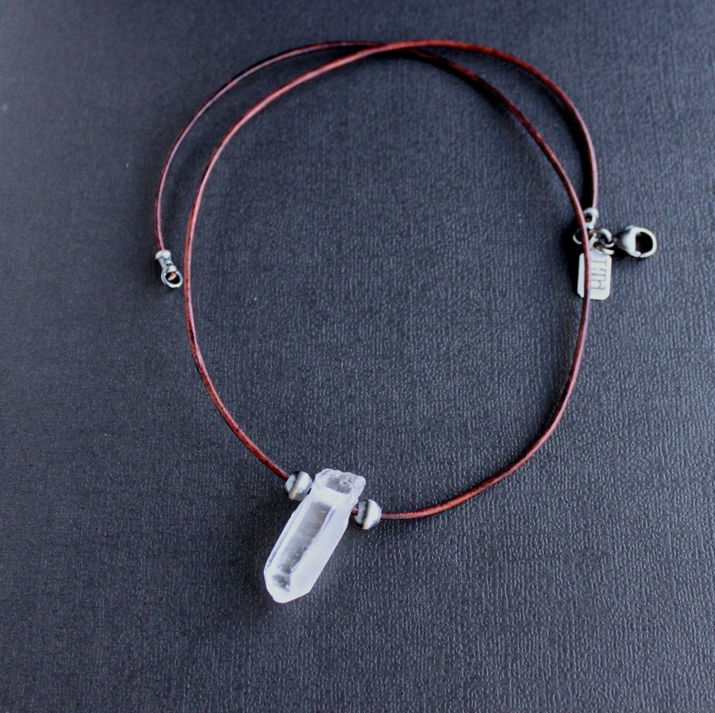 men's crystal point leather cord necklace