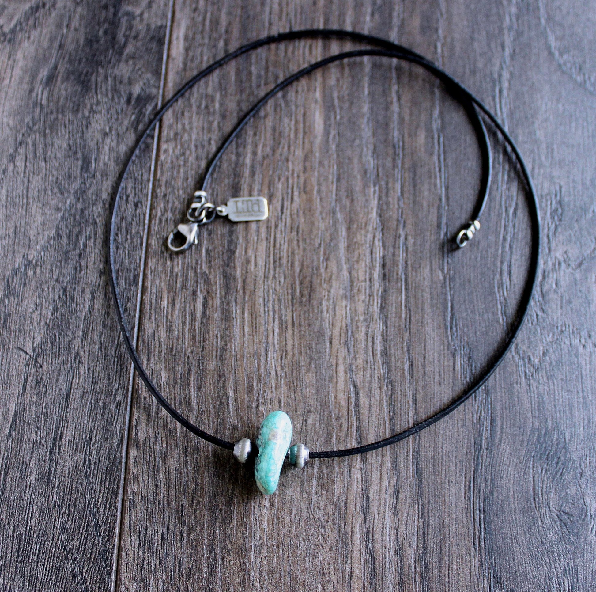 large turquoise bead leather necklace