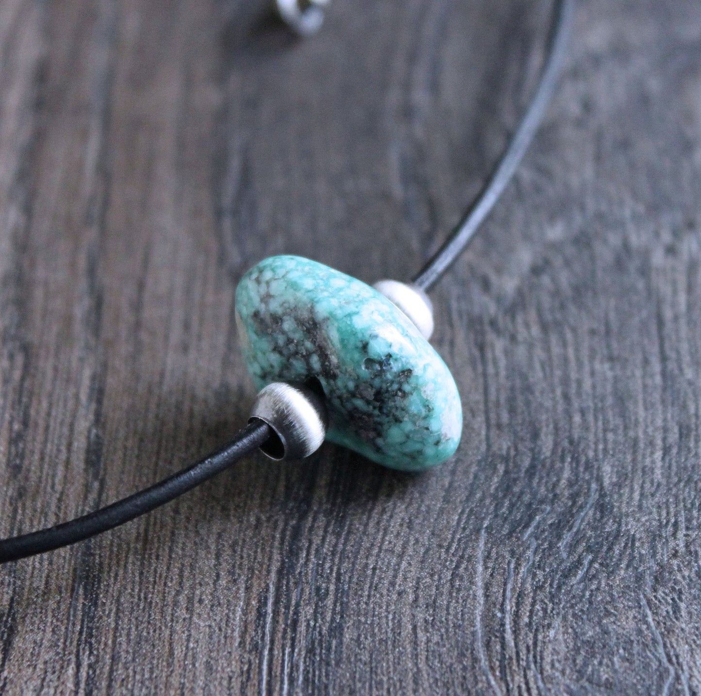Extra large turquoise stone leather necklace