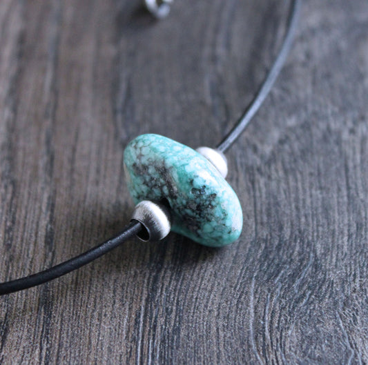 Extra large turquoise stone leather necklace