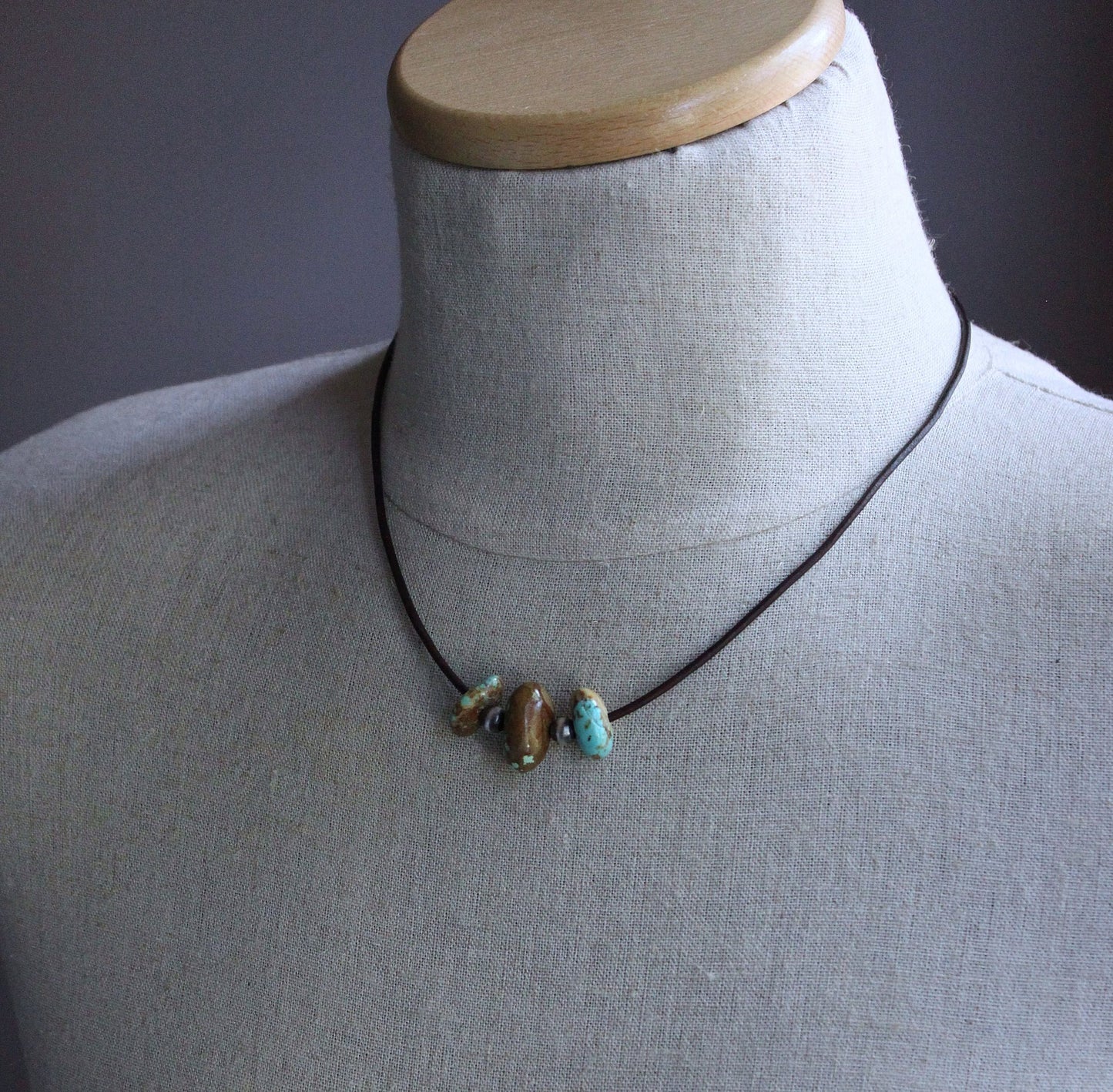 large turquoise beads leather cord necklace