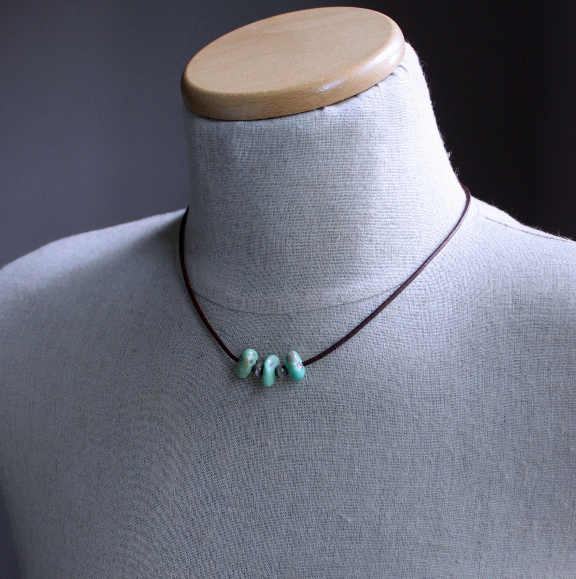 Men's turquoise stone leather cord necklace