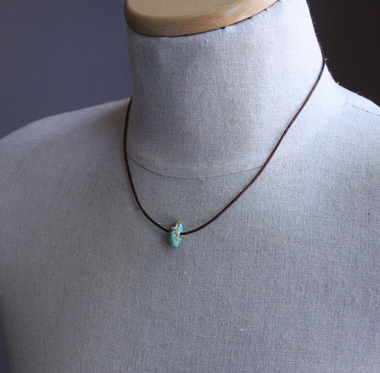 men's large turquoise bead leather necklace