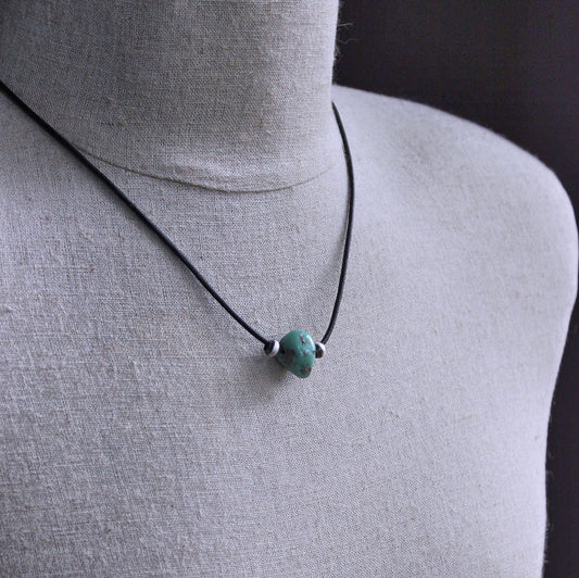 men's leather cord turquoise stone necklace