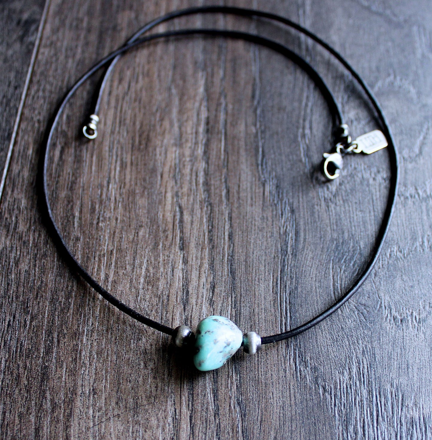 men's large turquoise stone leather cord necklace