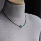 men's turquoise silver bead leather cord necklace