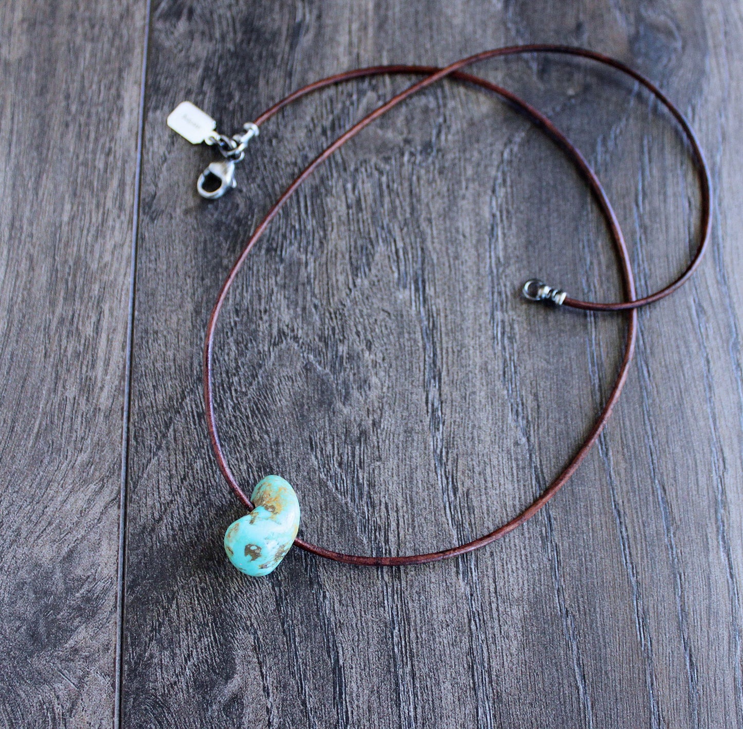 men's leather necklace with large turquoise stone