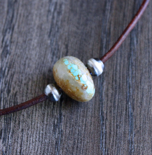 large turquoise bead leather necklace