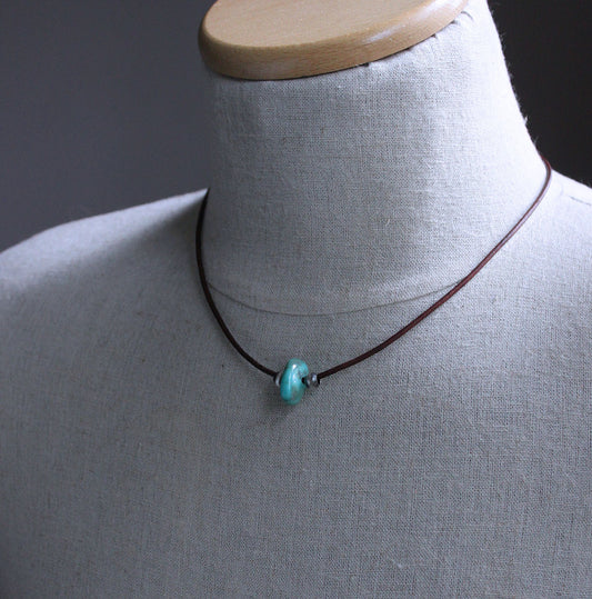 Large turquoise bead leather cord  necklace