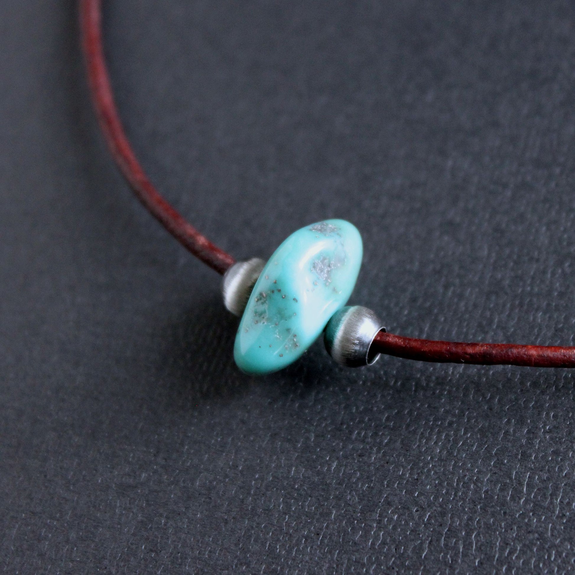 Large Campitos Turquoise Bead Leather Cord Necklace