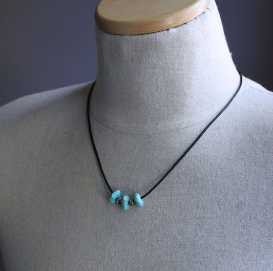Nacozari turquoise beads on leather cord