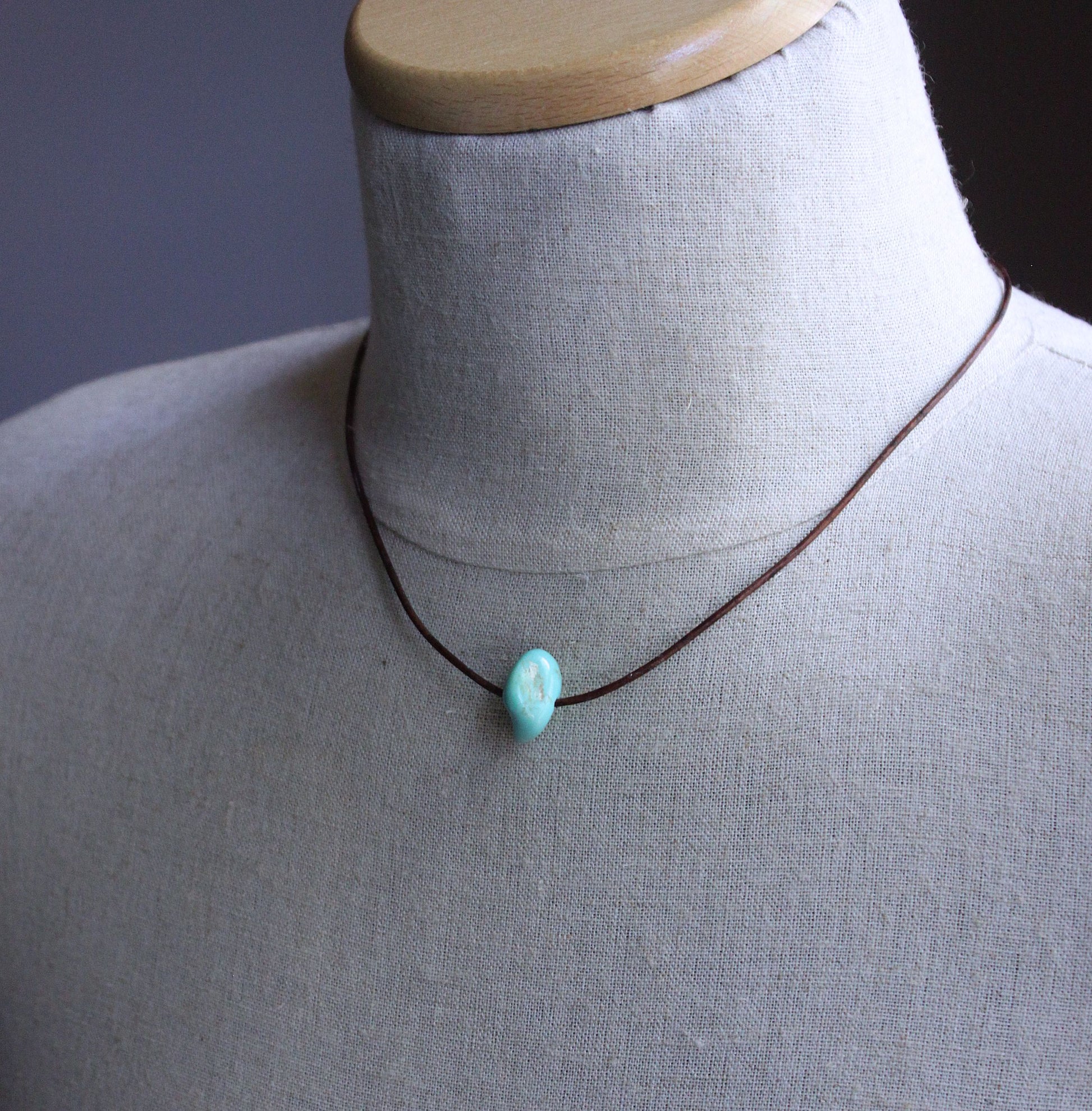 men's leather turquoise stone choker