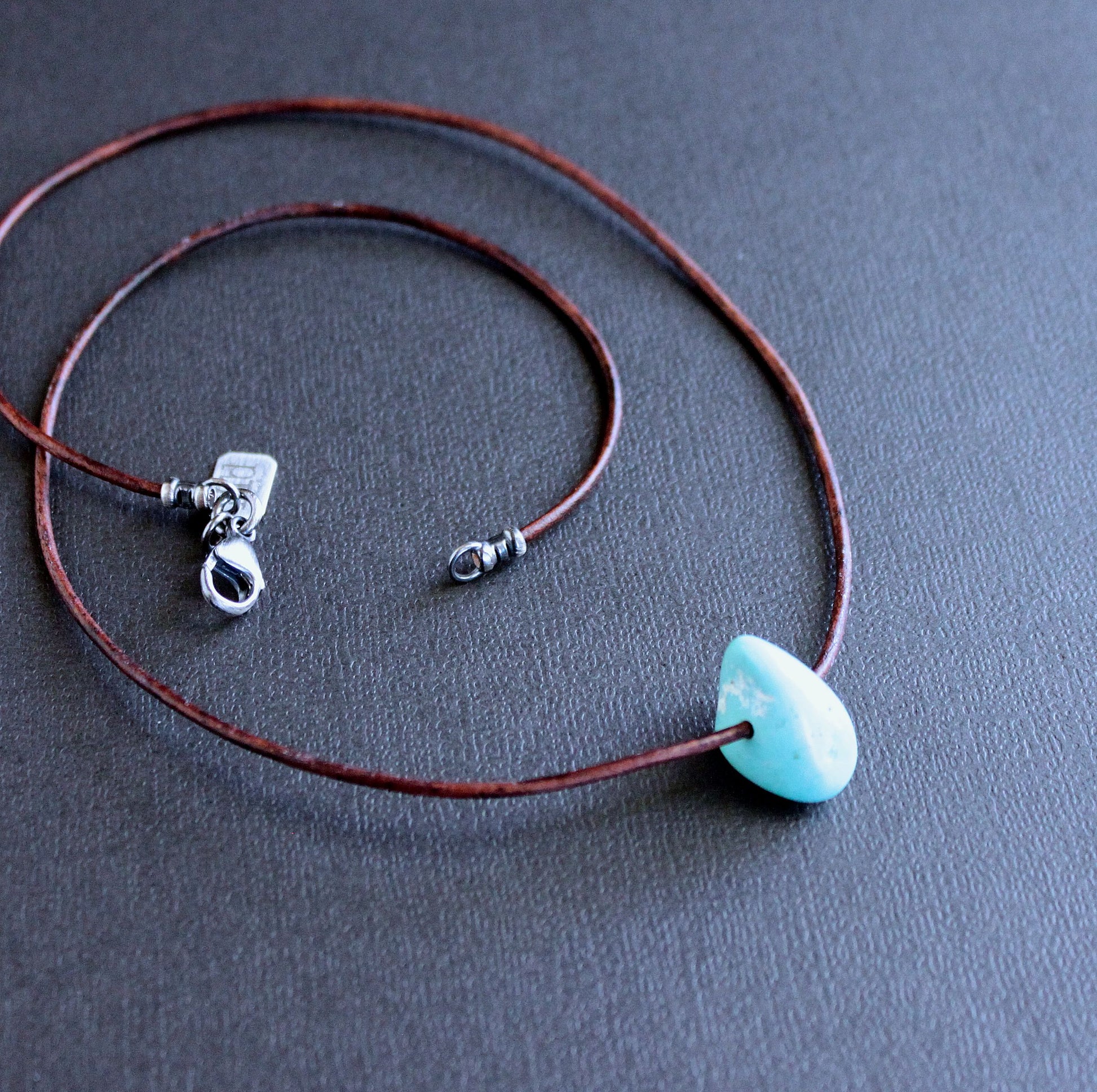 men's leather cord turquoise necklace