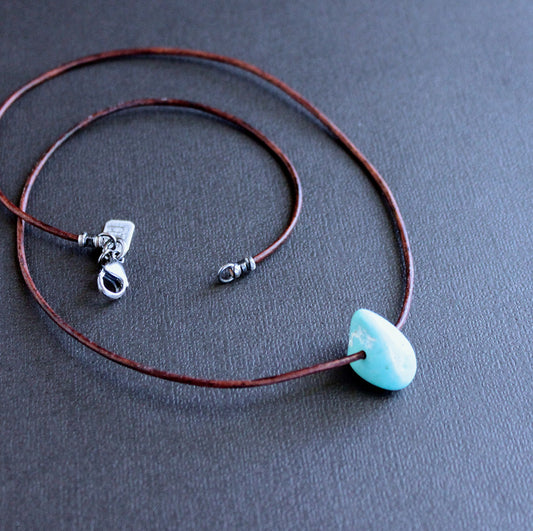 men's leather cord turquoise necklace