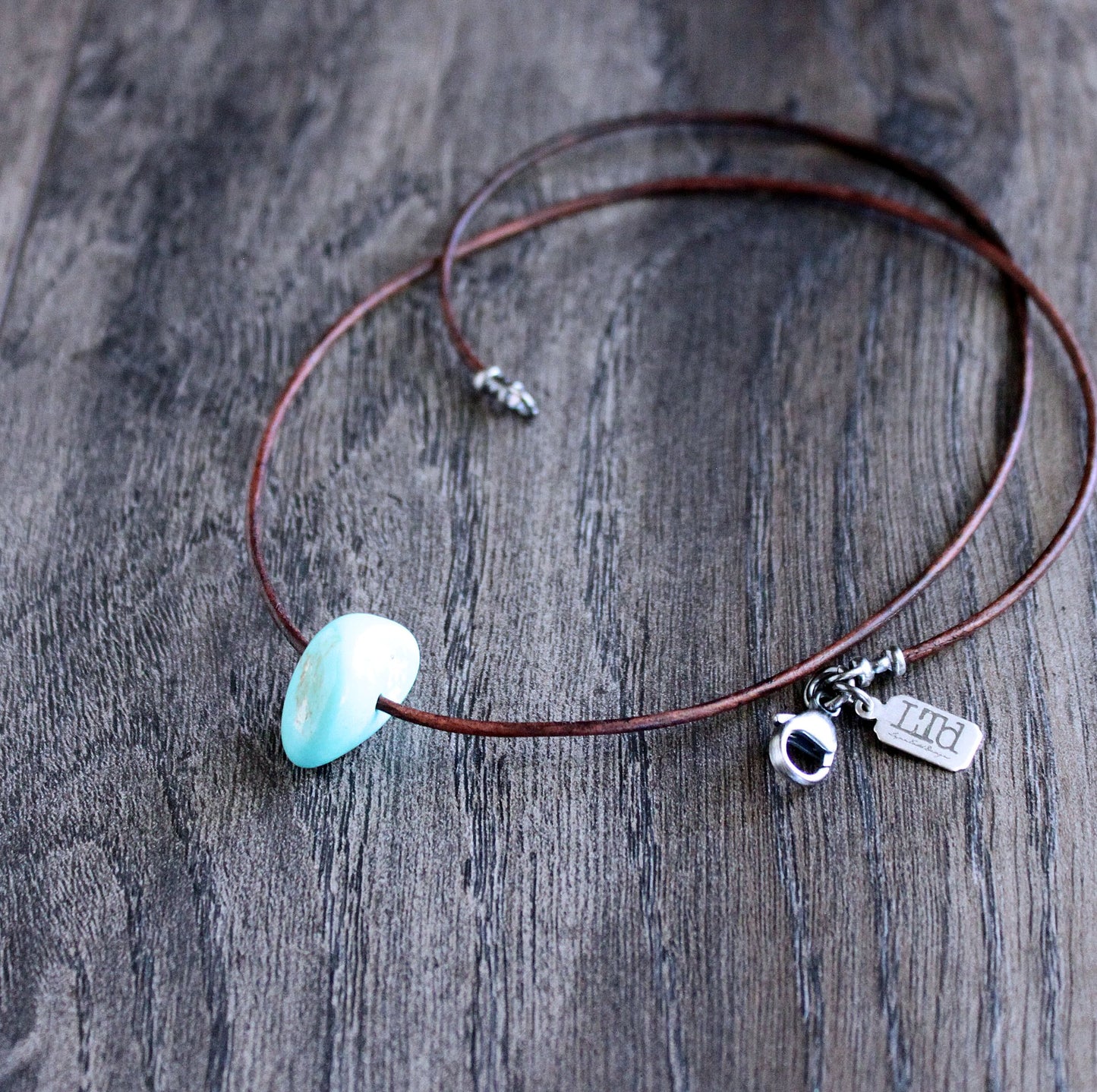 men's single turquoise bead leather necklace