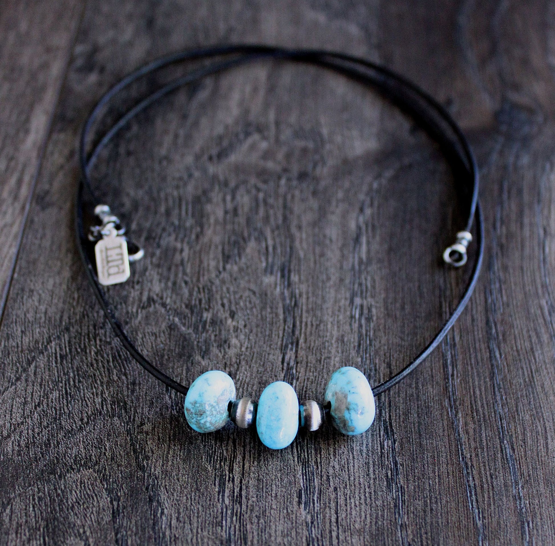 men's leather turquoise bead necklace