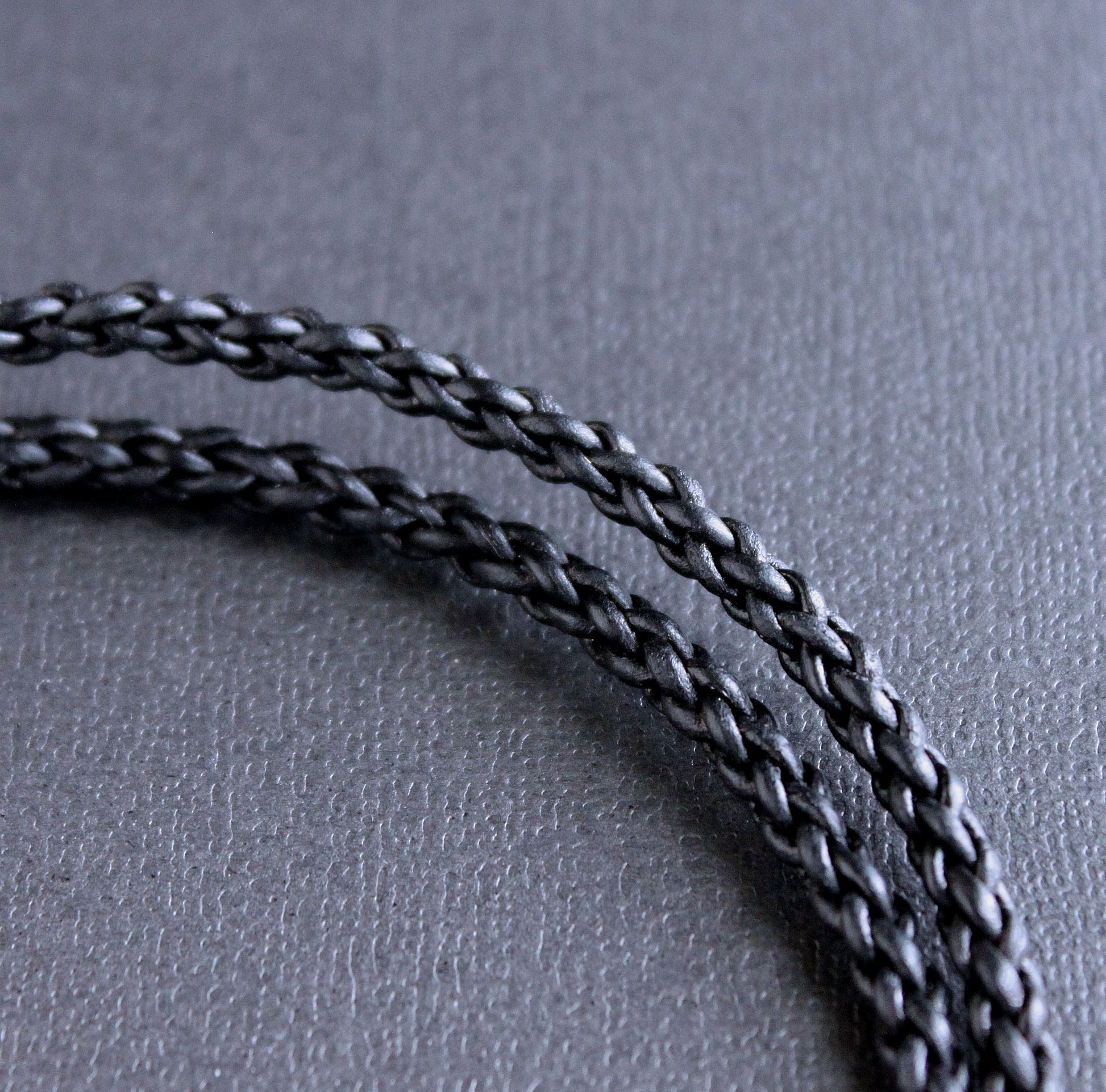 4mm black leather braid necklace