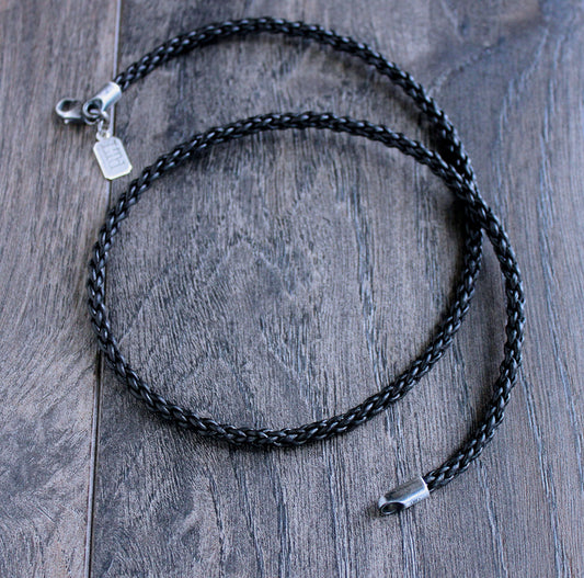 men's black leather braid necklace