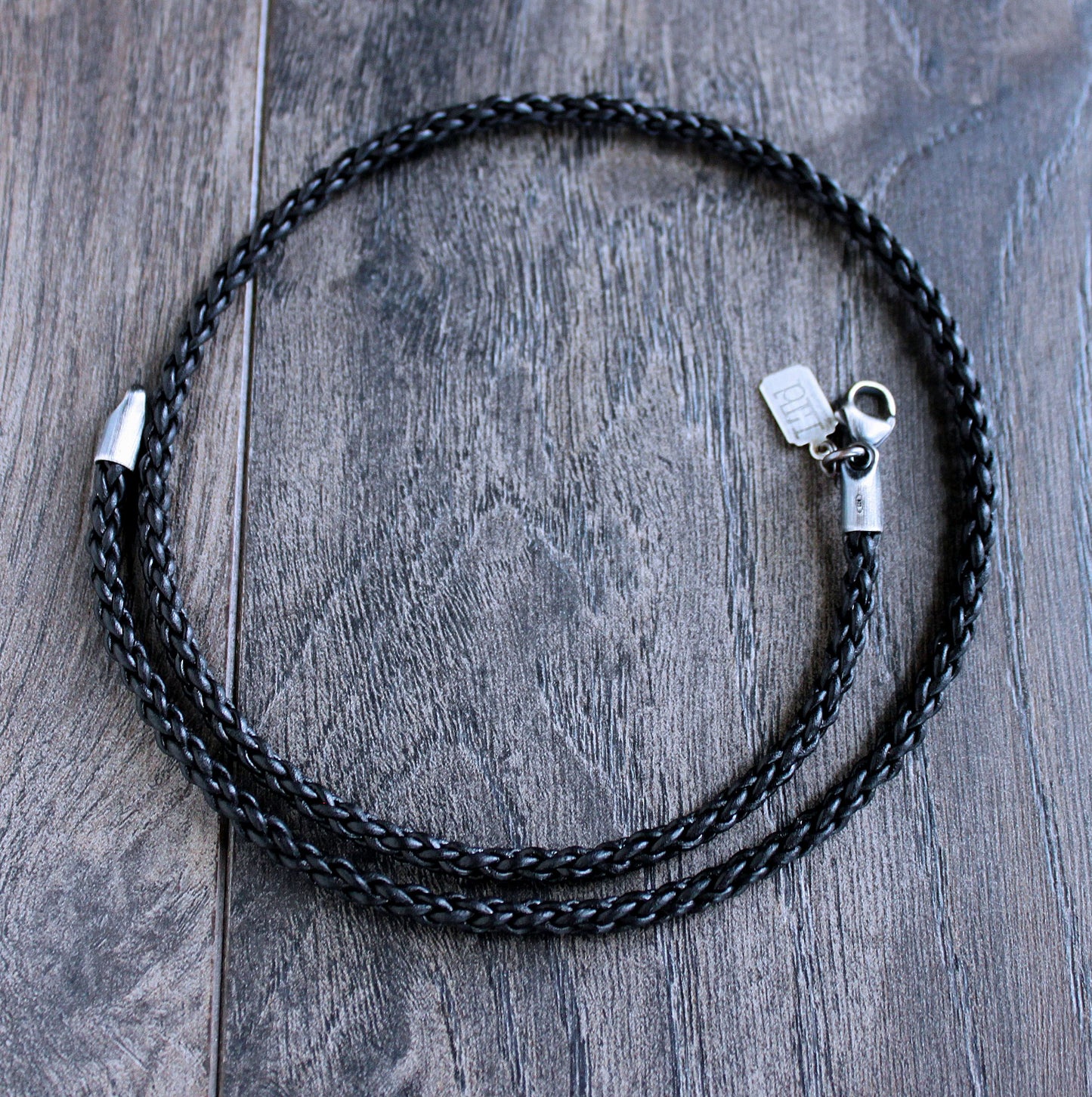 silver and leather braid necklace