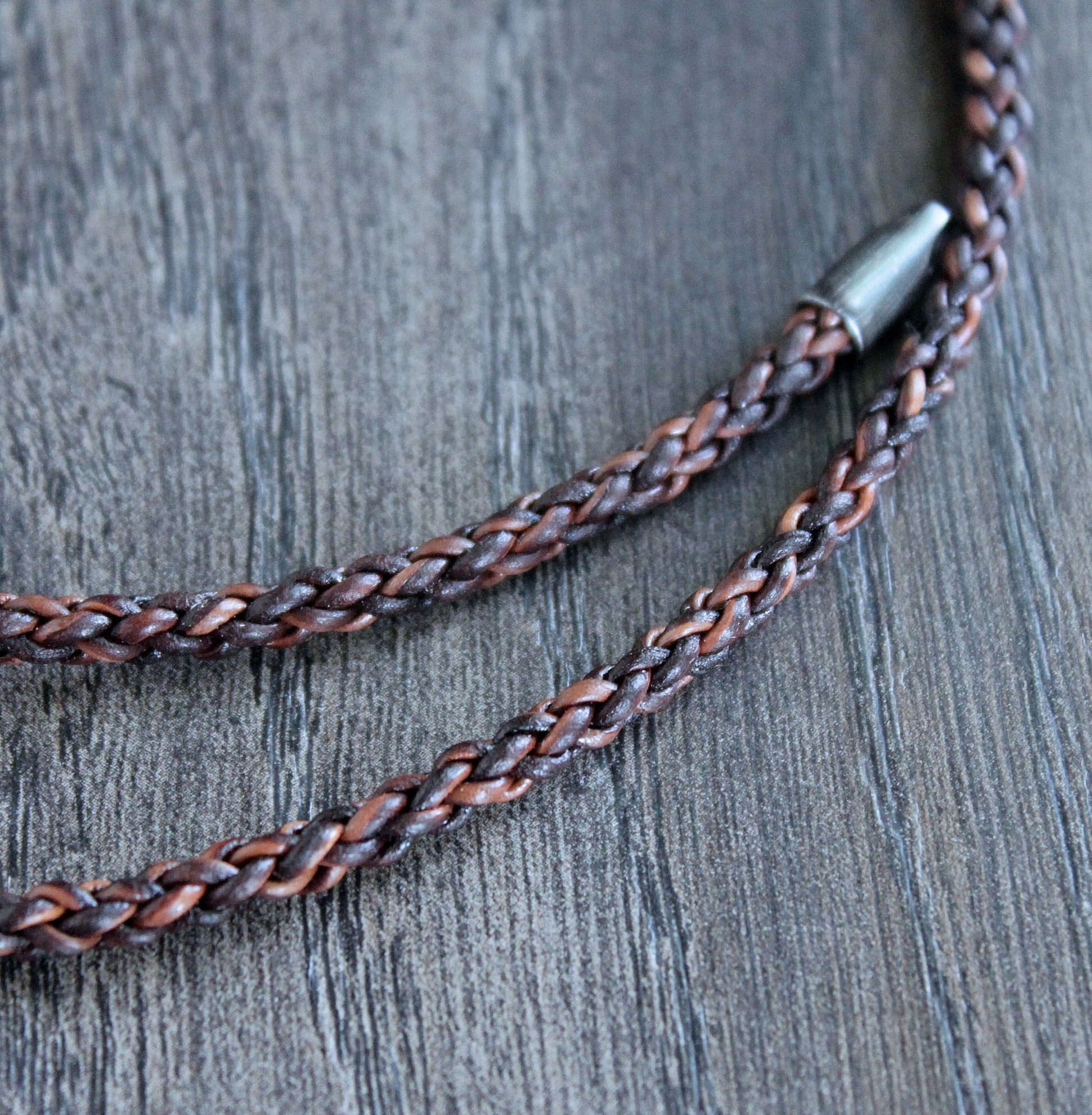 4mm brown leather braid necklace