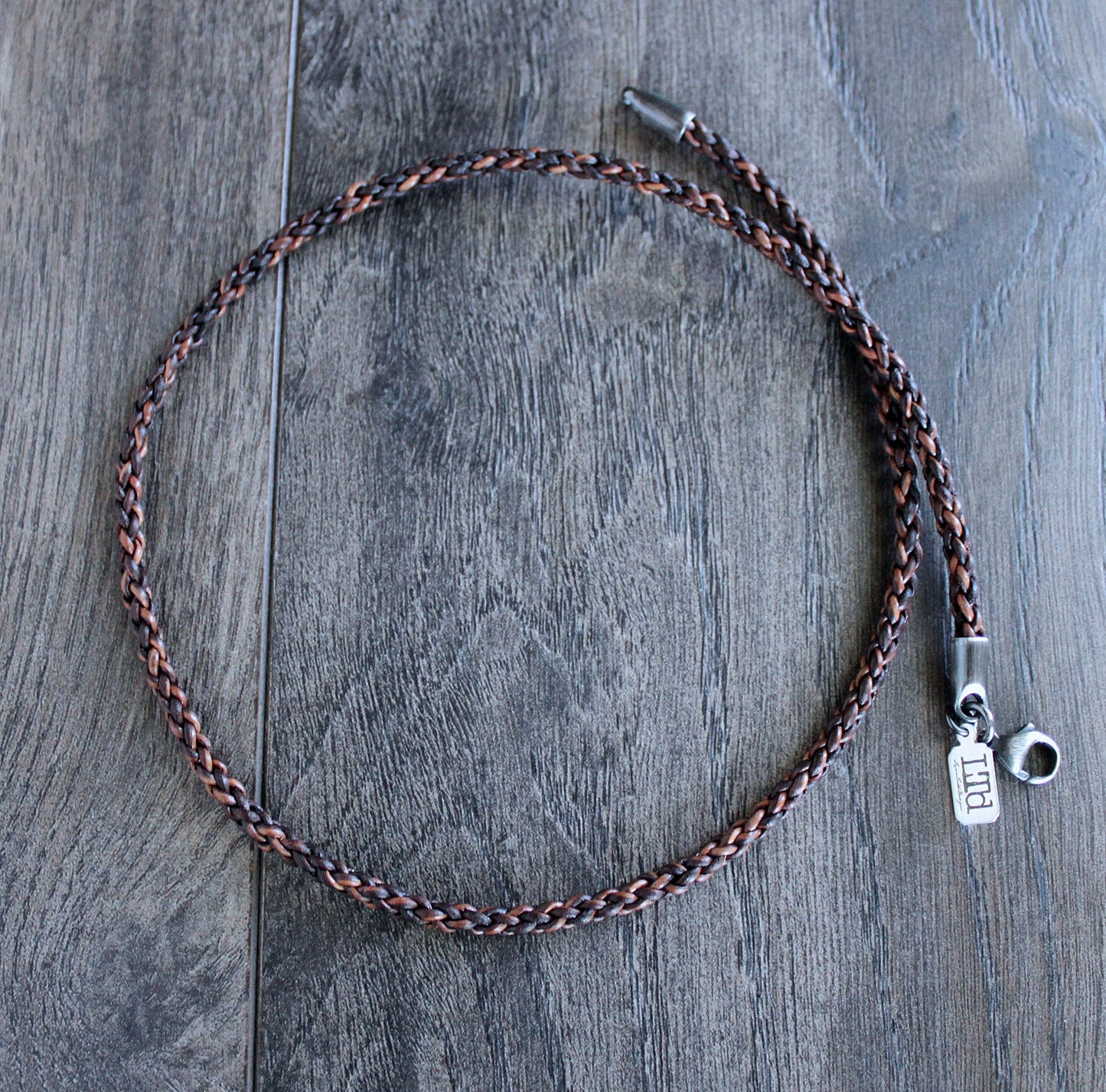 men's 4mm brown leather braid necklace