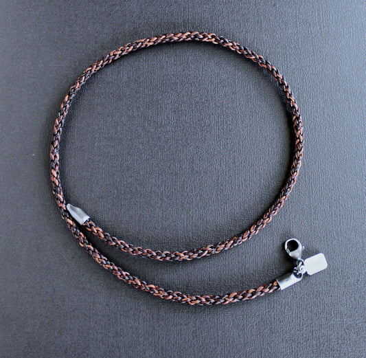 men's brown leather braid necklace