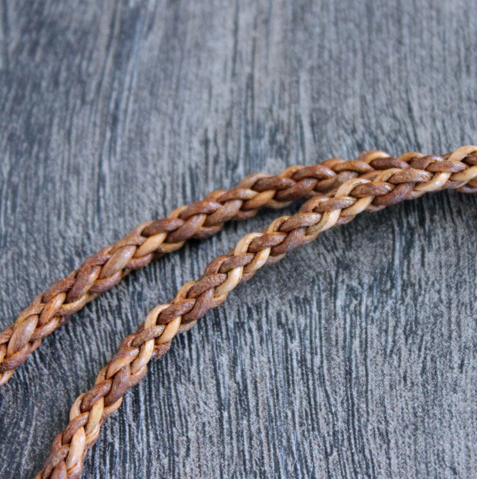 men's 4mm round braid leather necklace