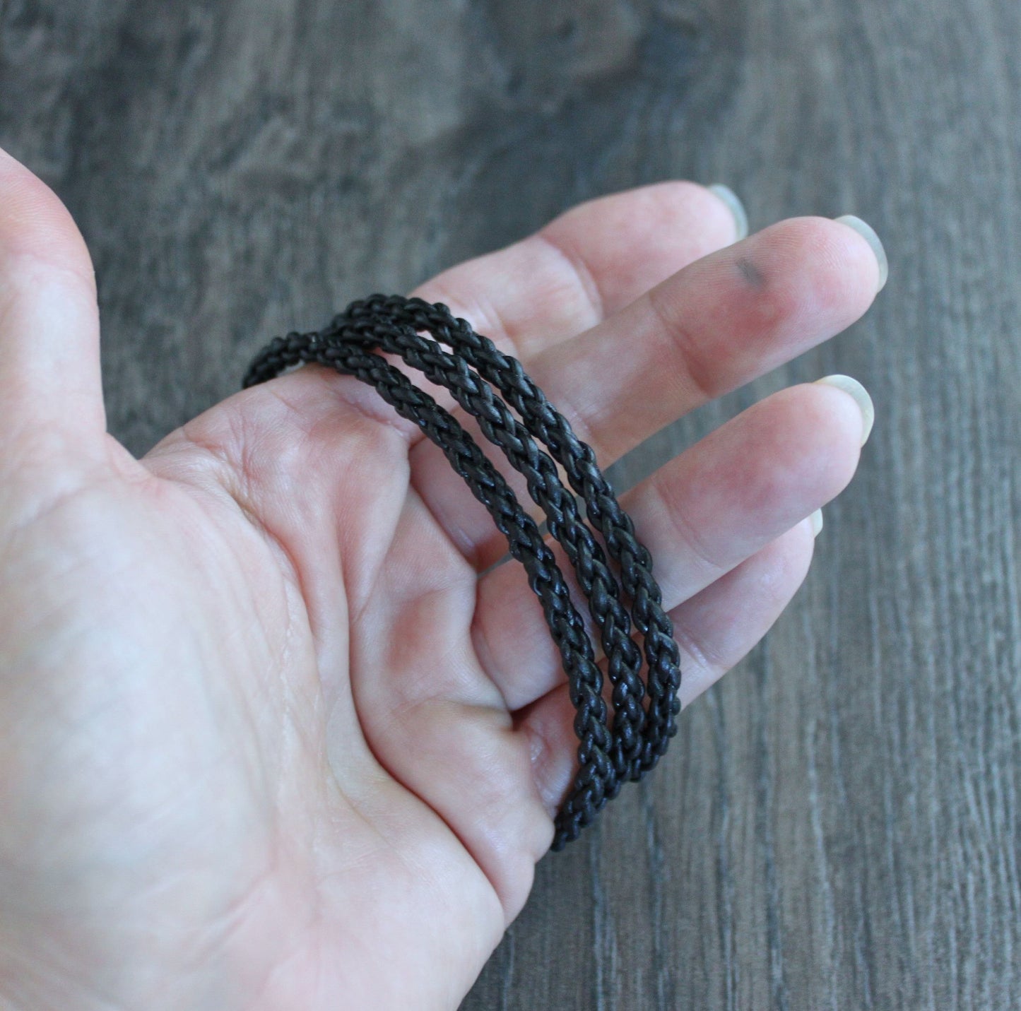 Black Round Braid Leather Wrap Bracelet