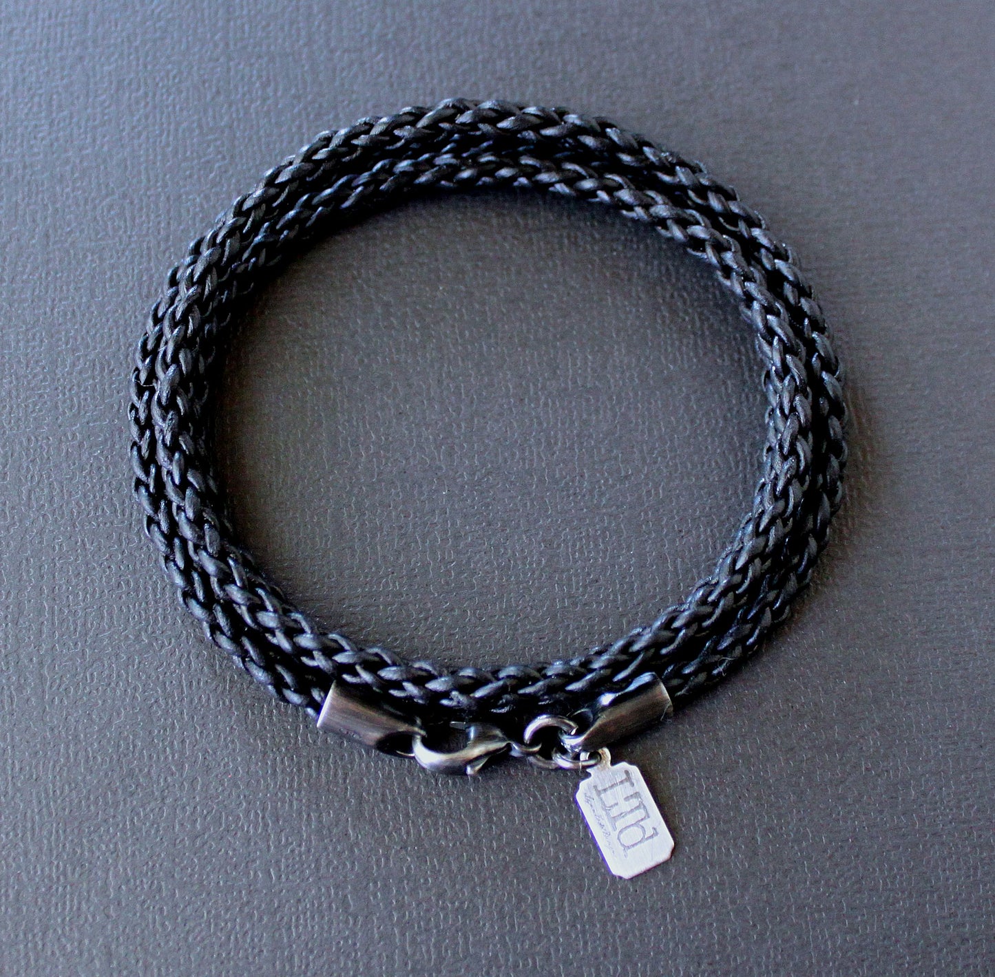 Black Round Braid Leather Wrap Bracelet