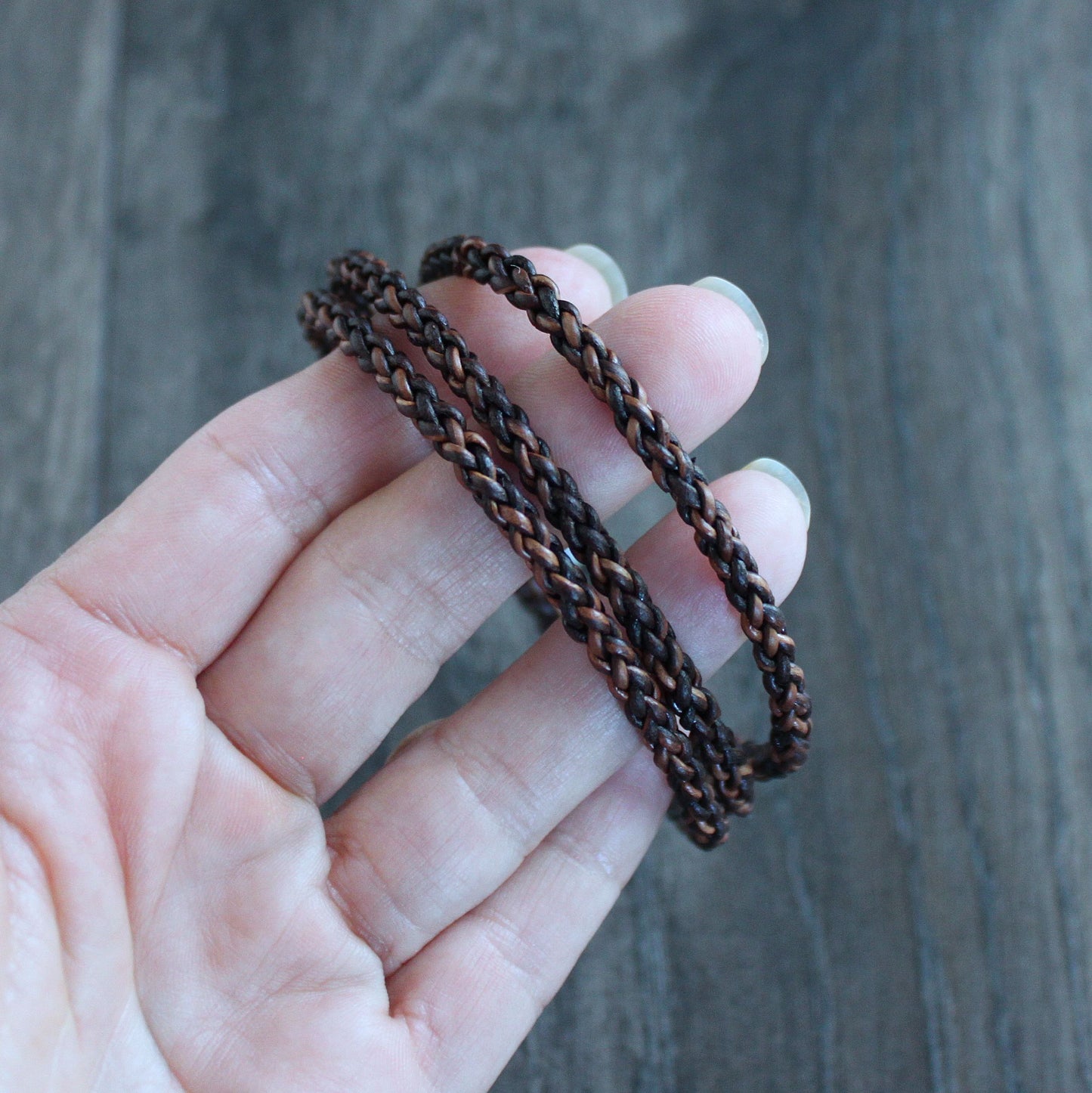 Brown Round Braid Leather Wrap Bracelet