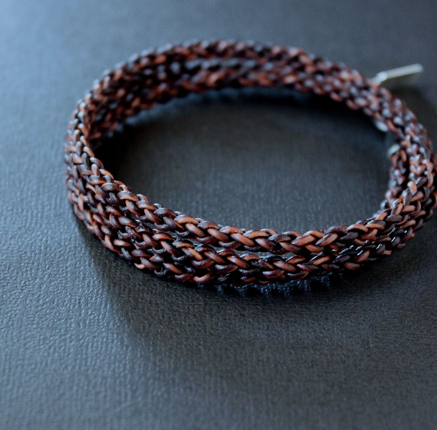 Brown Round Braid Leather Wrap Bracelet