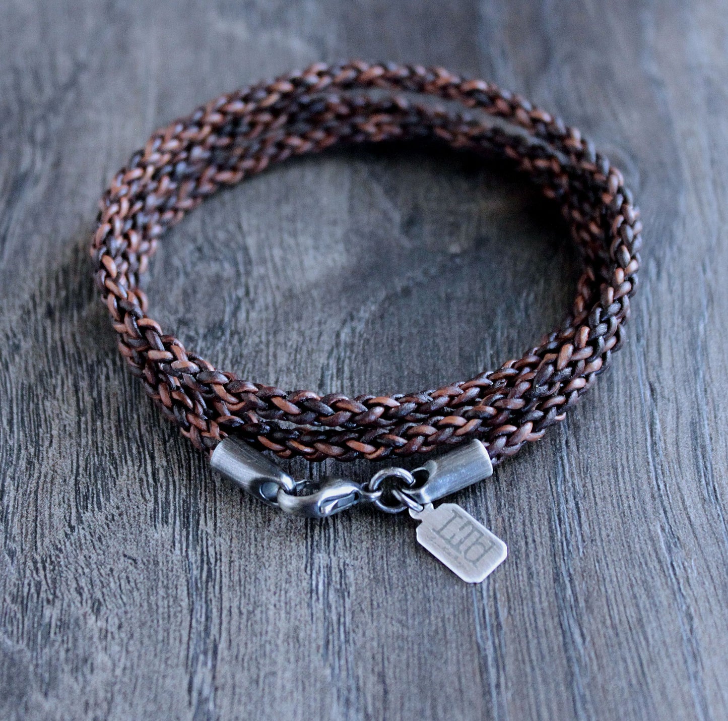 Brown Round Braid Leather Wrap Bracelet