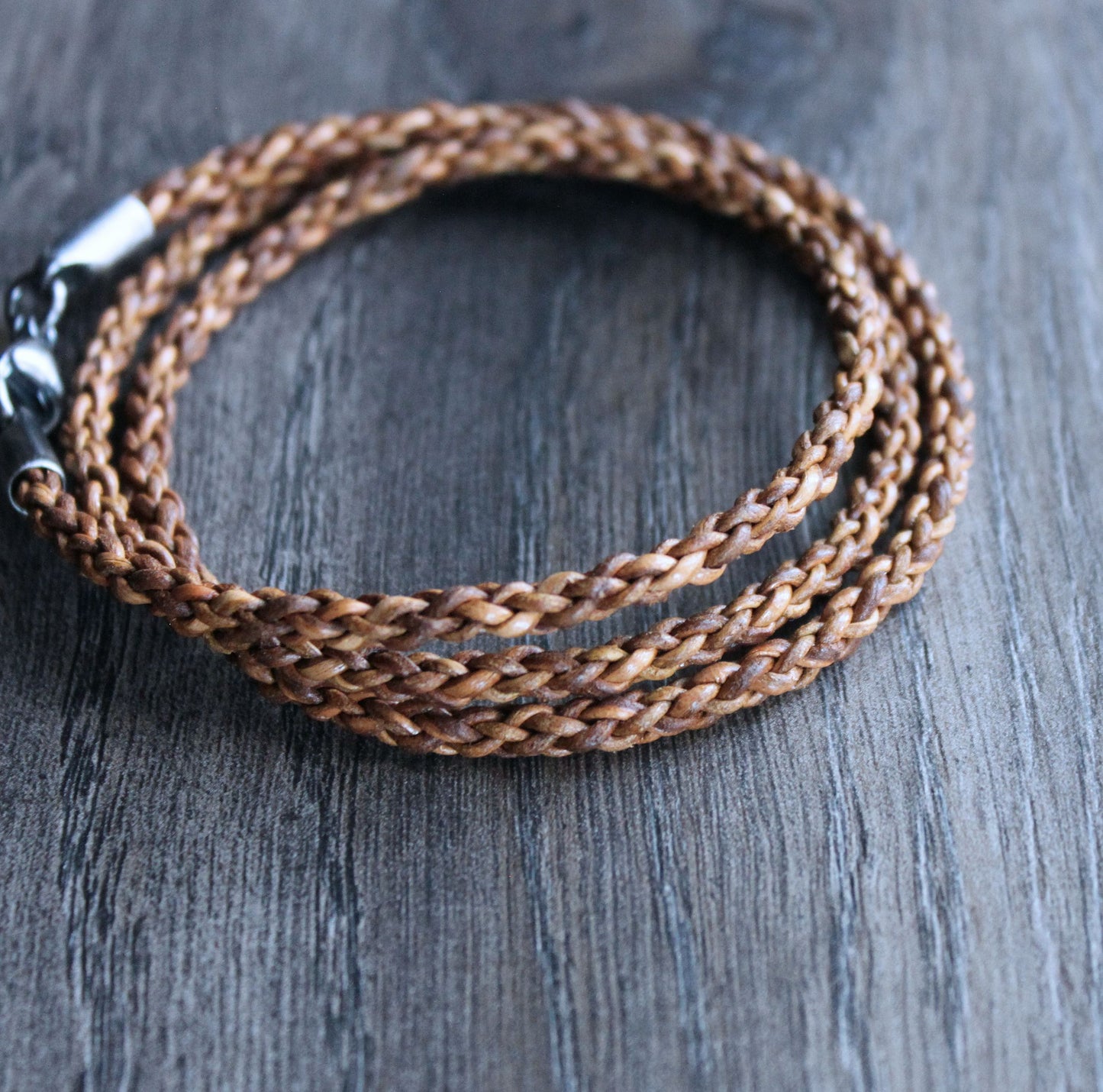 Light Brown Round Braid Leather Wrap Bracelet