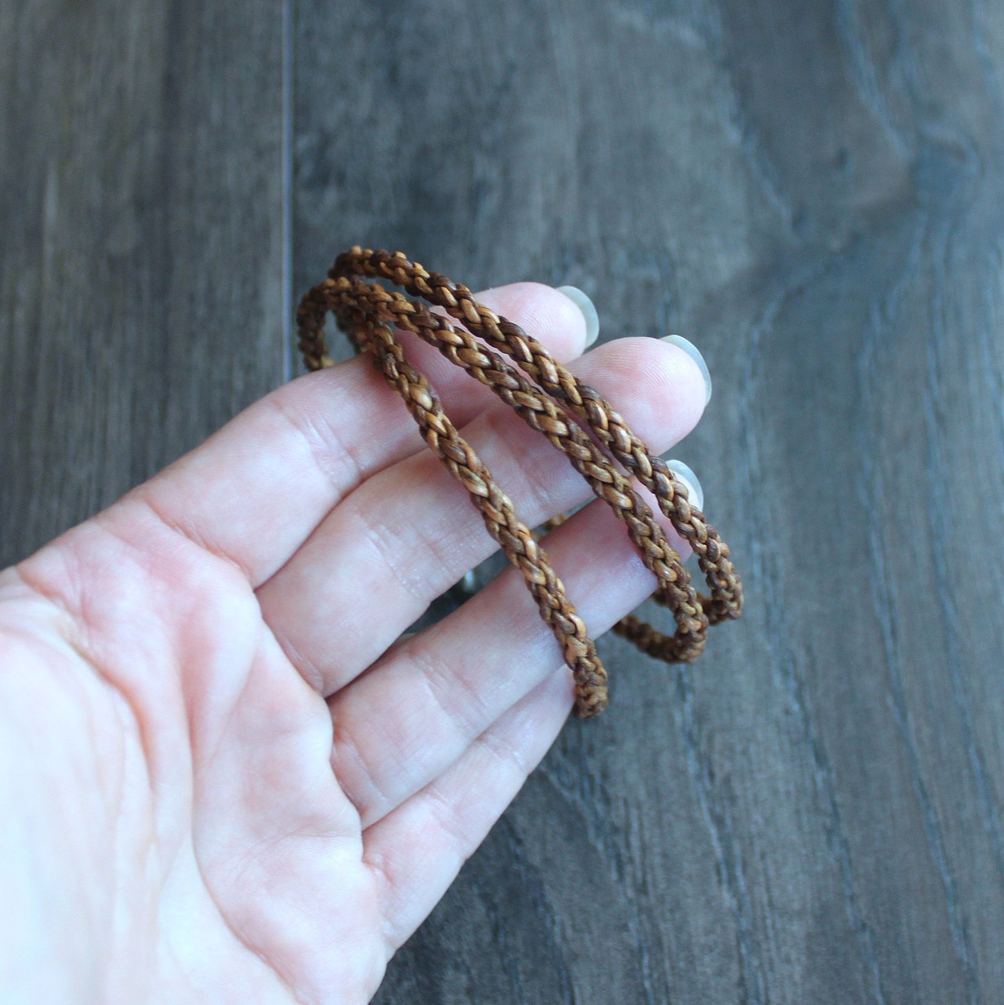 Light Brown Round Braid Leather Wrap Bracelet