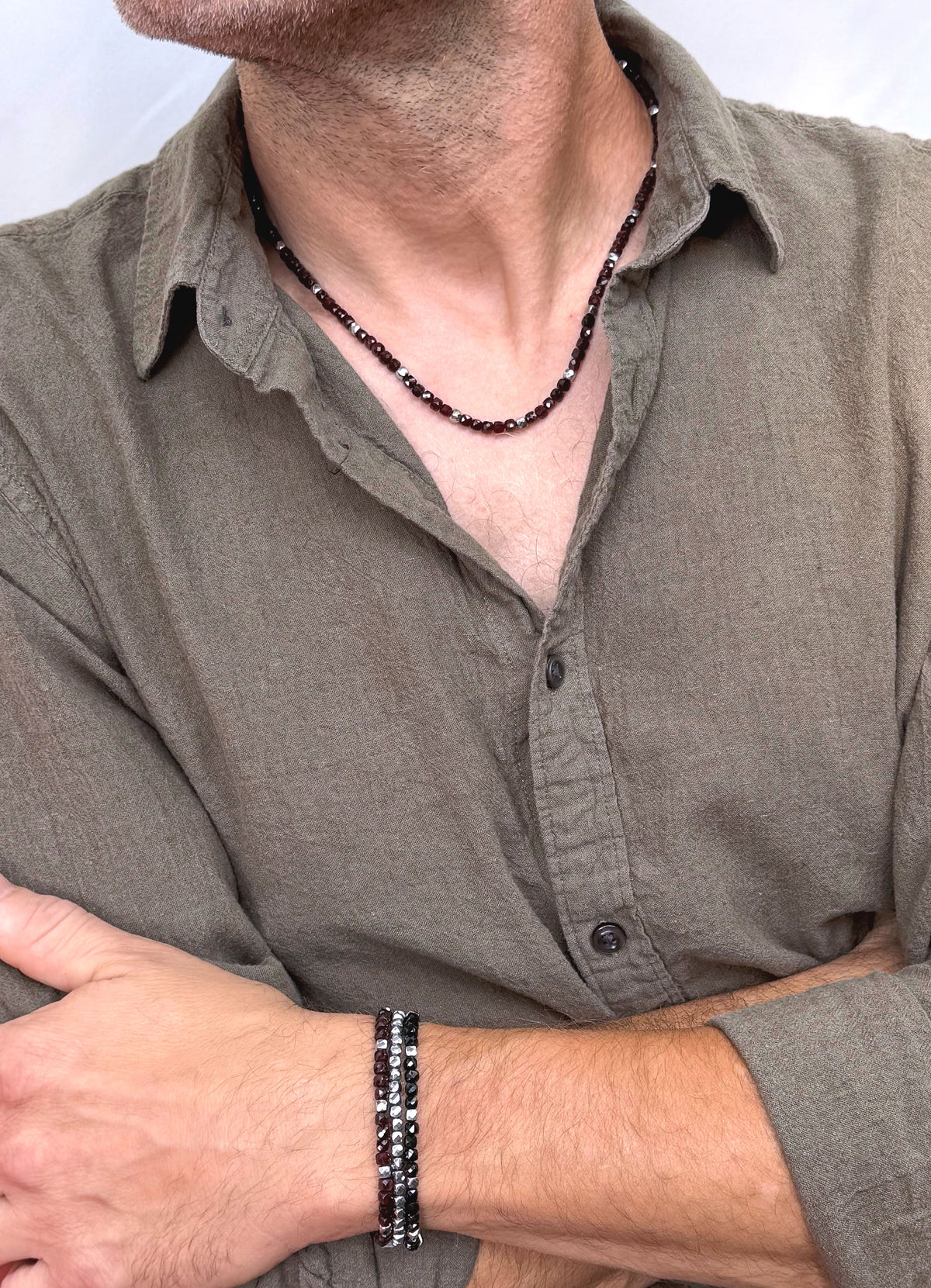 men's garnet bead necklace
