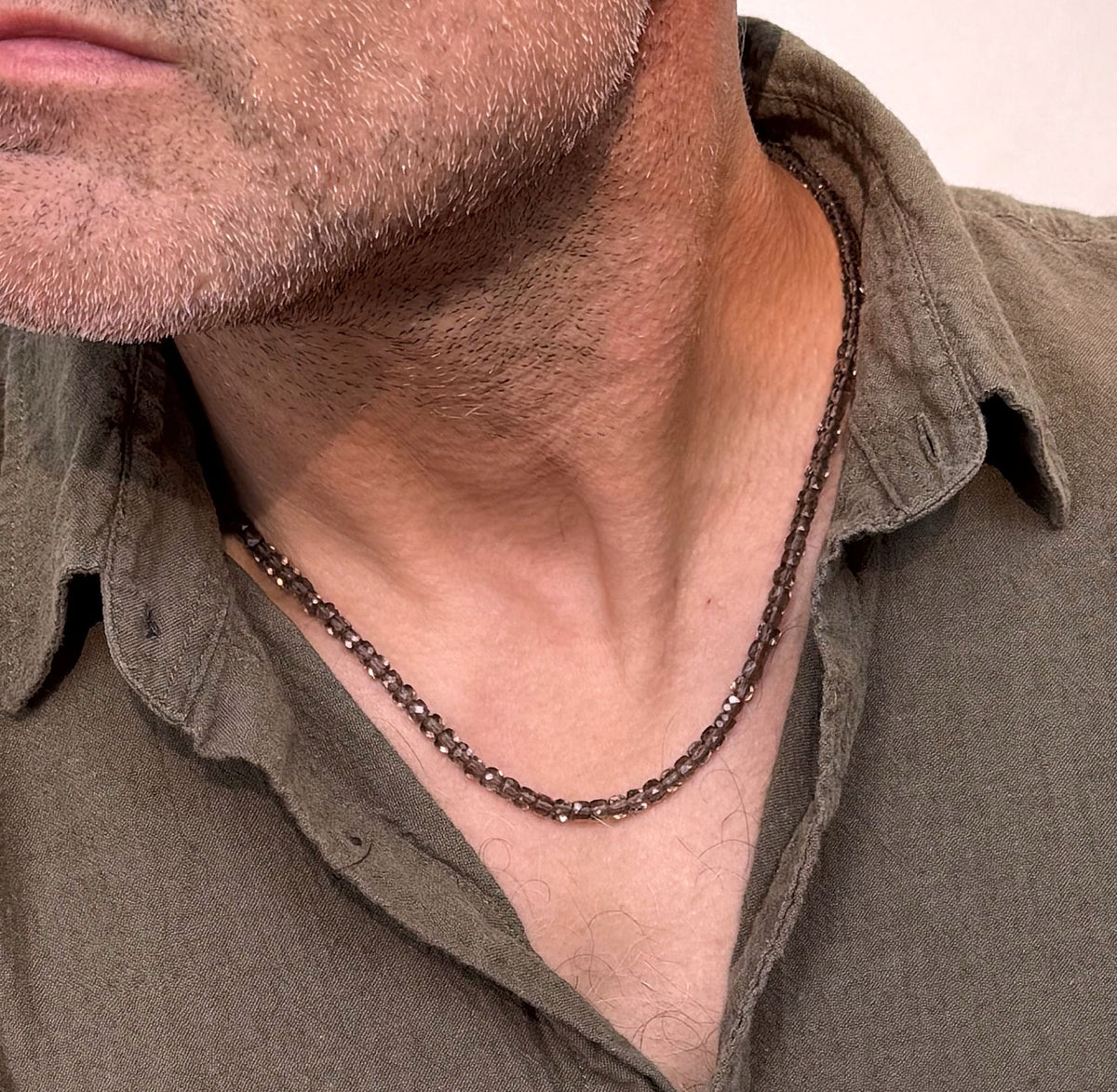 men's ice obsidian faceted cube bead necklace