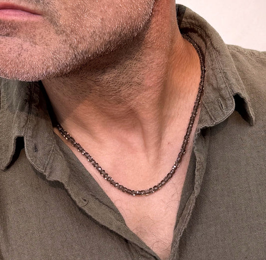 men's ice obsidian faceted cube bead necklace