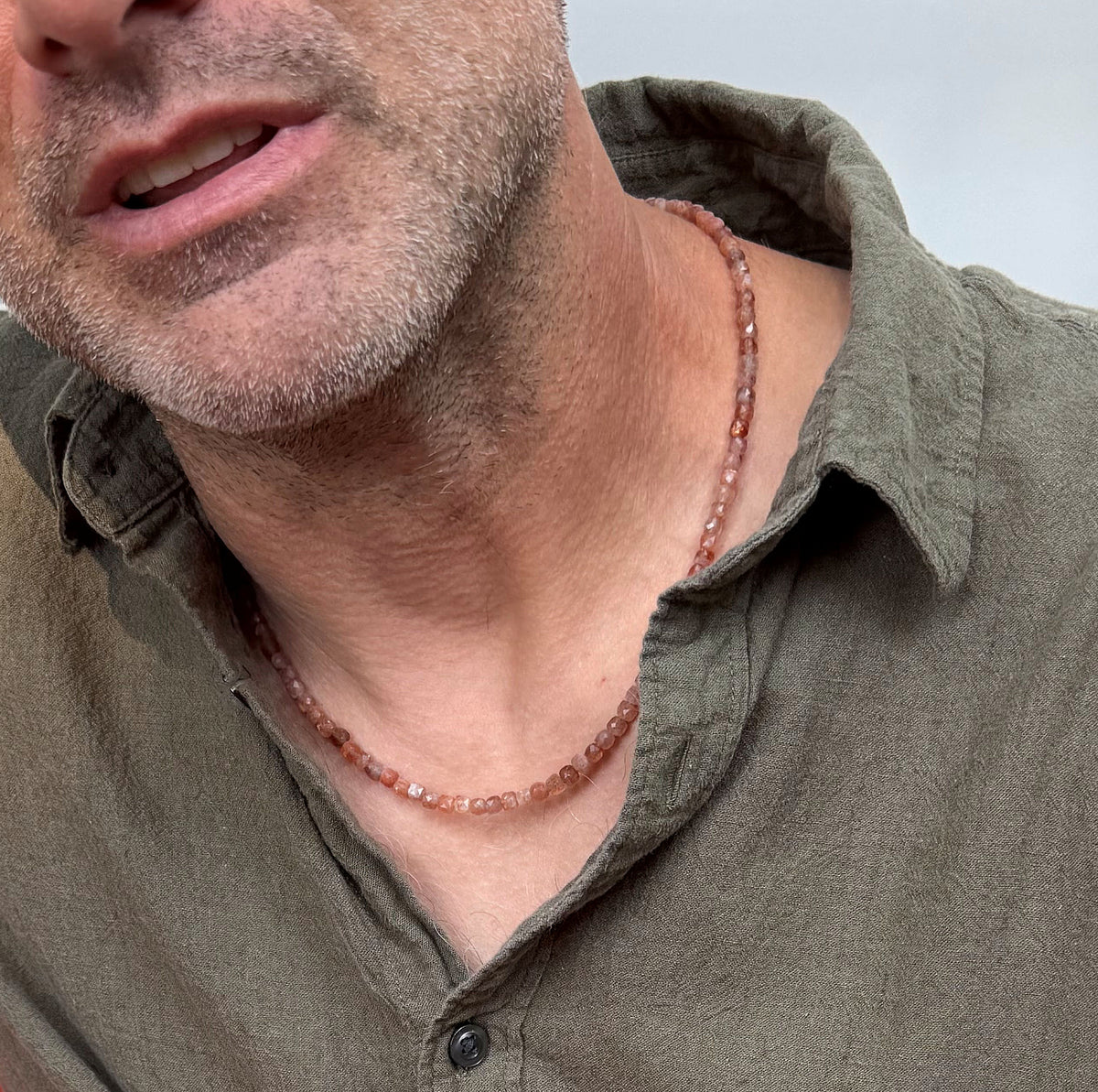 men's 4mm sunstone bead necklace