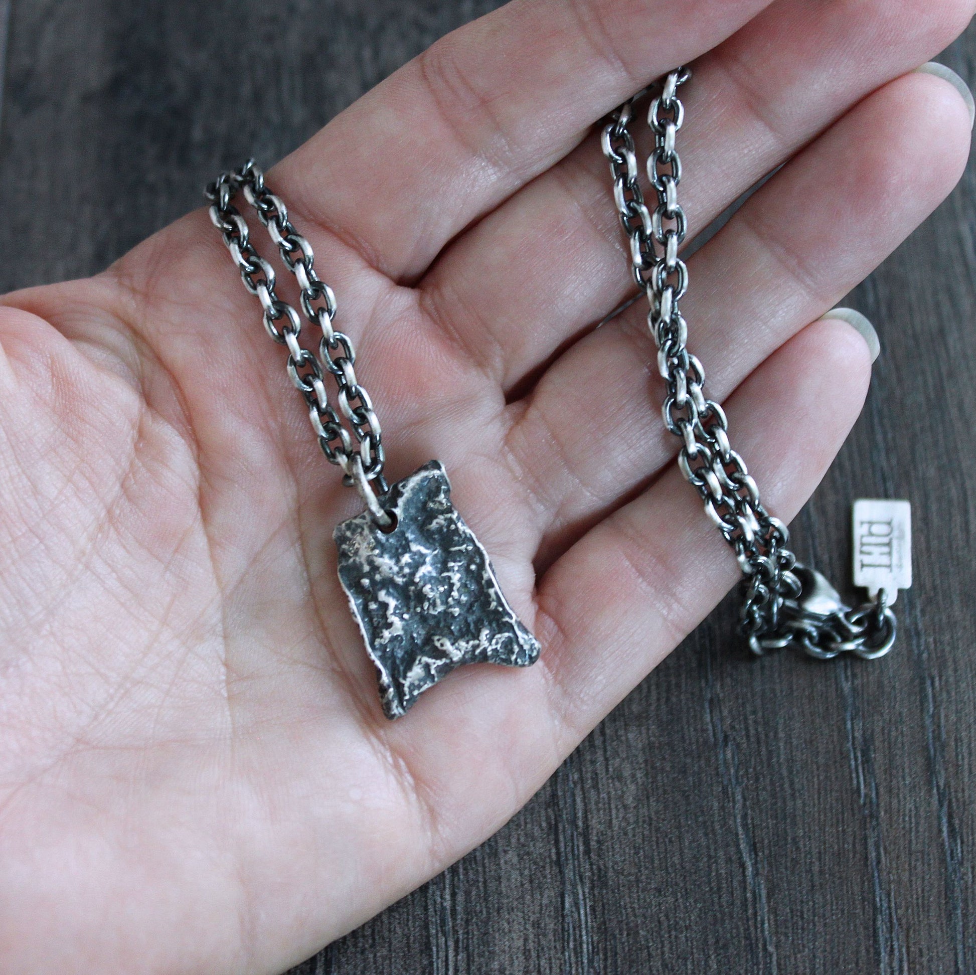 men's small rustic silver pendant necklace