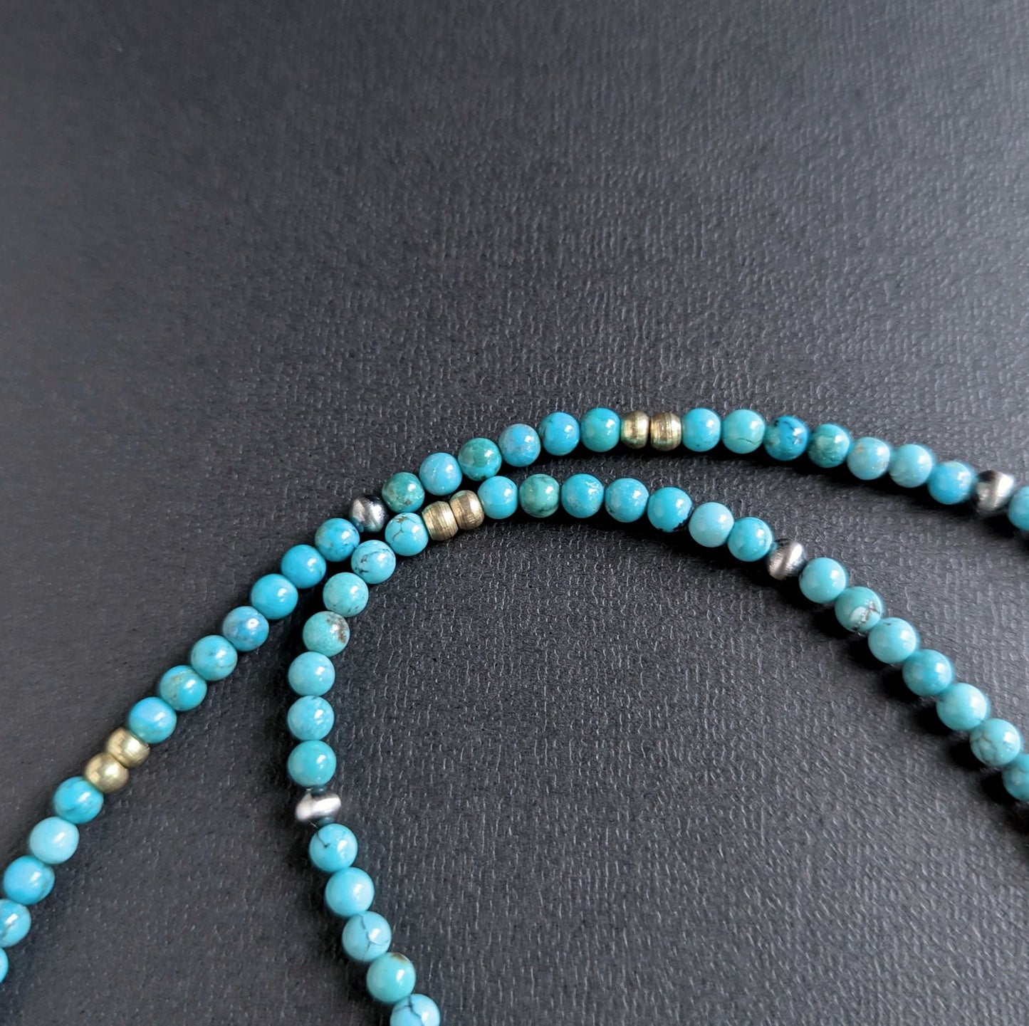 4mm Turquoise Brass Silver Bead Necklace