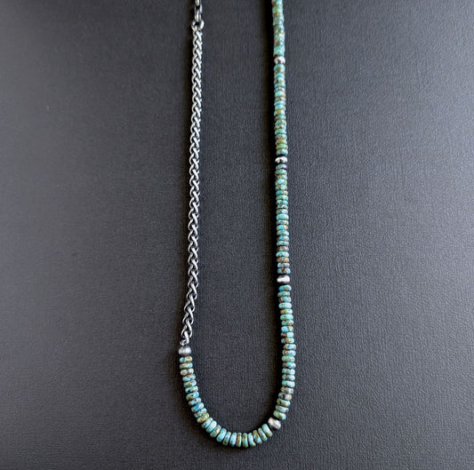 Rondelle Turquoise Bead and Chain Hybrid Necklace
