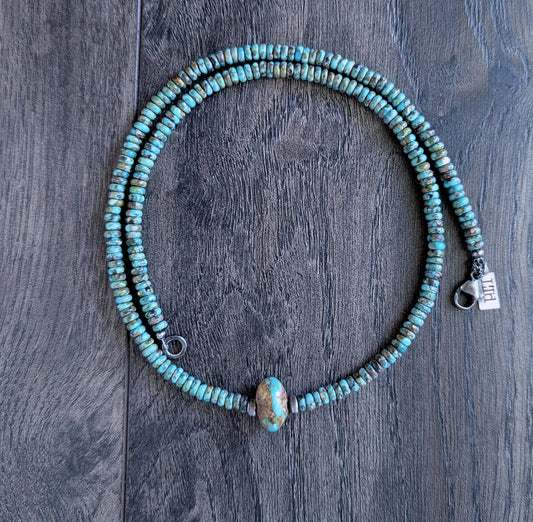 men's genuine turquoise bead necklace