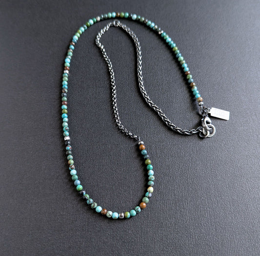 men's turquoise bead and silver chain necklace