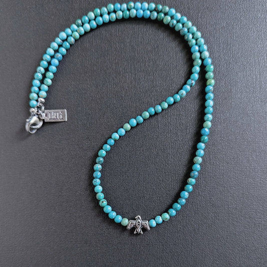 men's Turquoise bead necklace with Thunderbird 