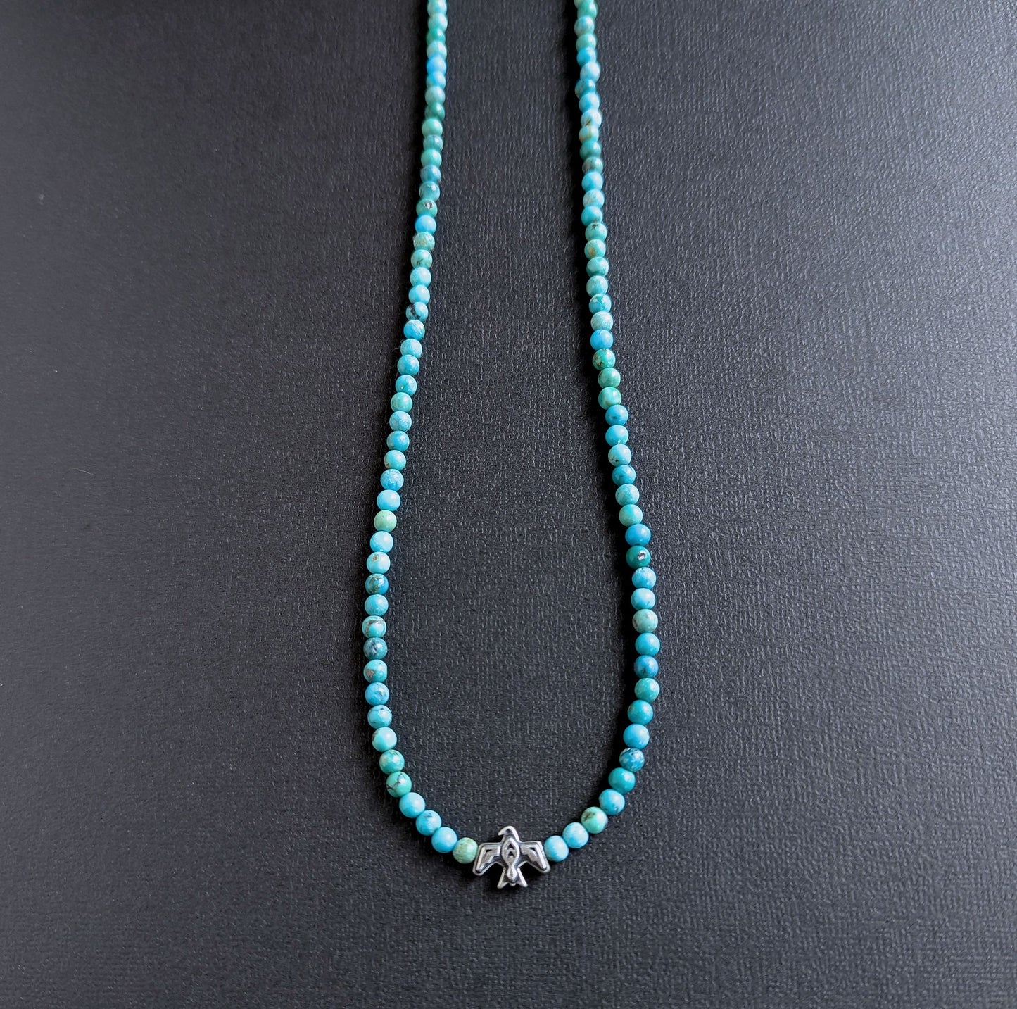 Silver Thunderbird Turquoise Bead Necklace