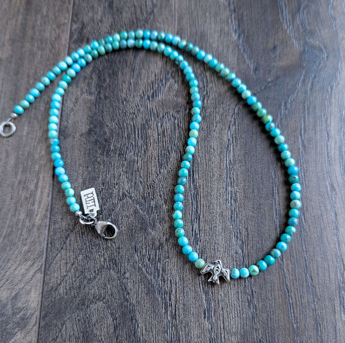Silver Thunderbird Turquoise Bead Necklace
