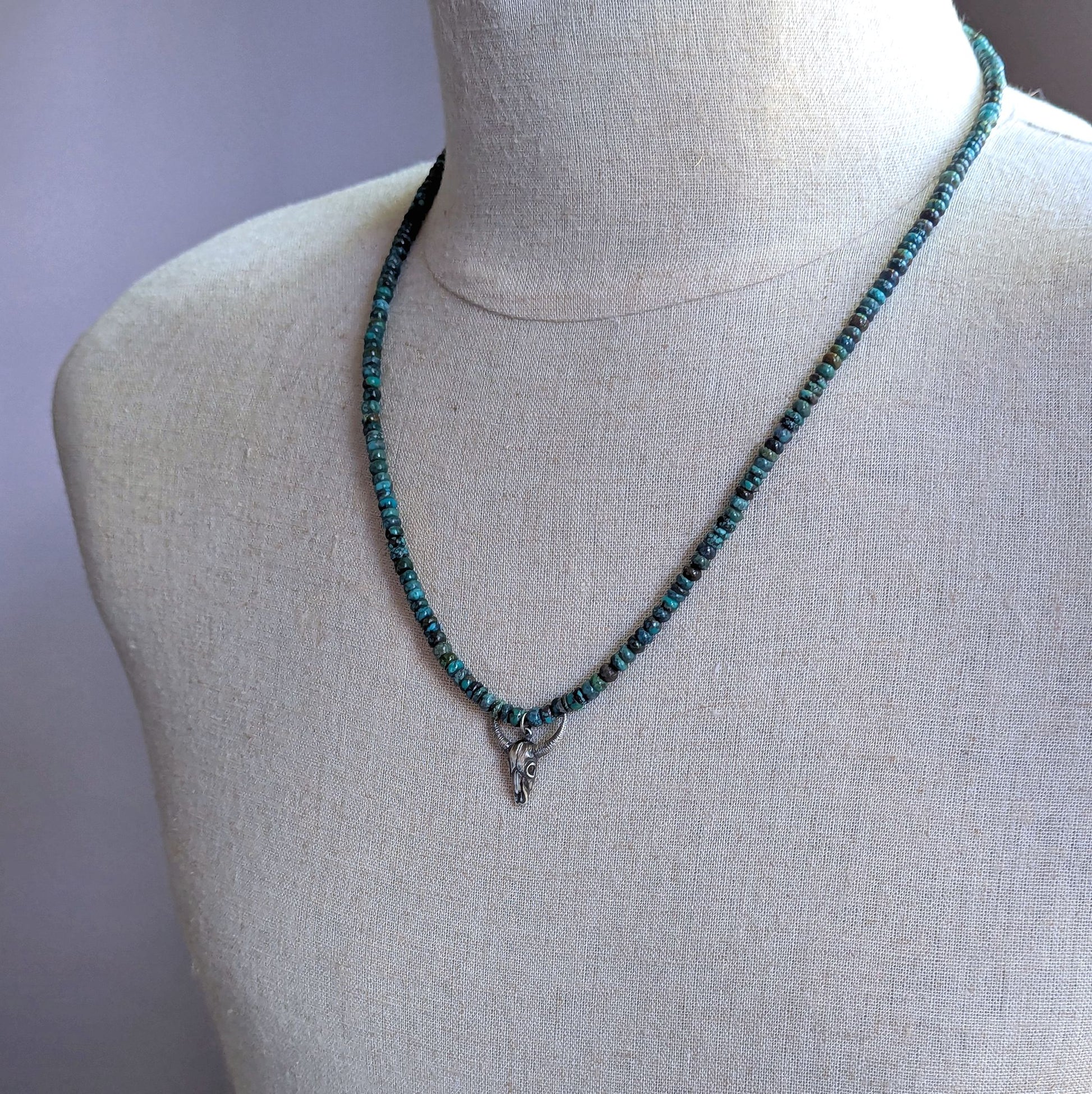 men's turquoise bead necklace with longhorn pendant
