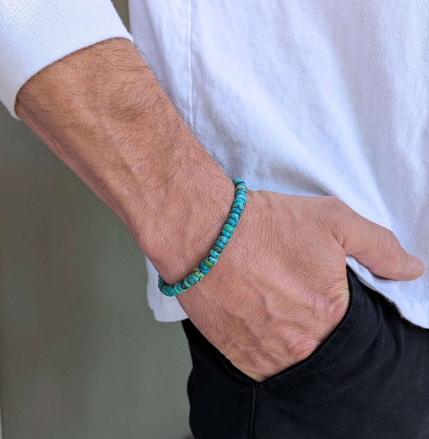 Men's Natural Turquoise 6mm Rondelle Bead Bracelet